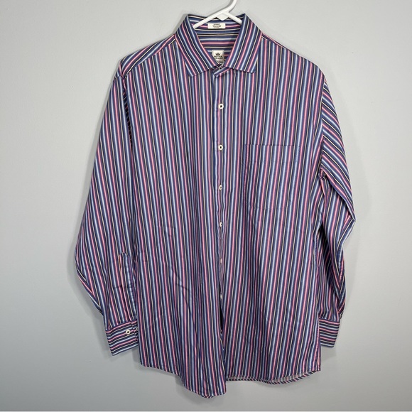Peter Millar Button Shirt Mens Medium Blue Pink Stripes Business Career Casual - Picture 1 of 11